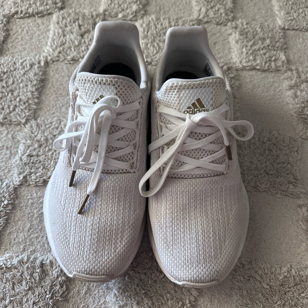 Adidas White Running Shoes with Gold Accents